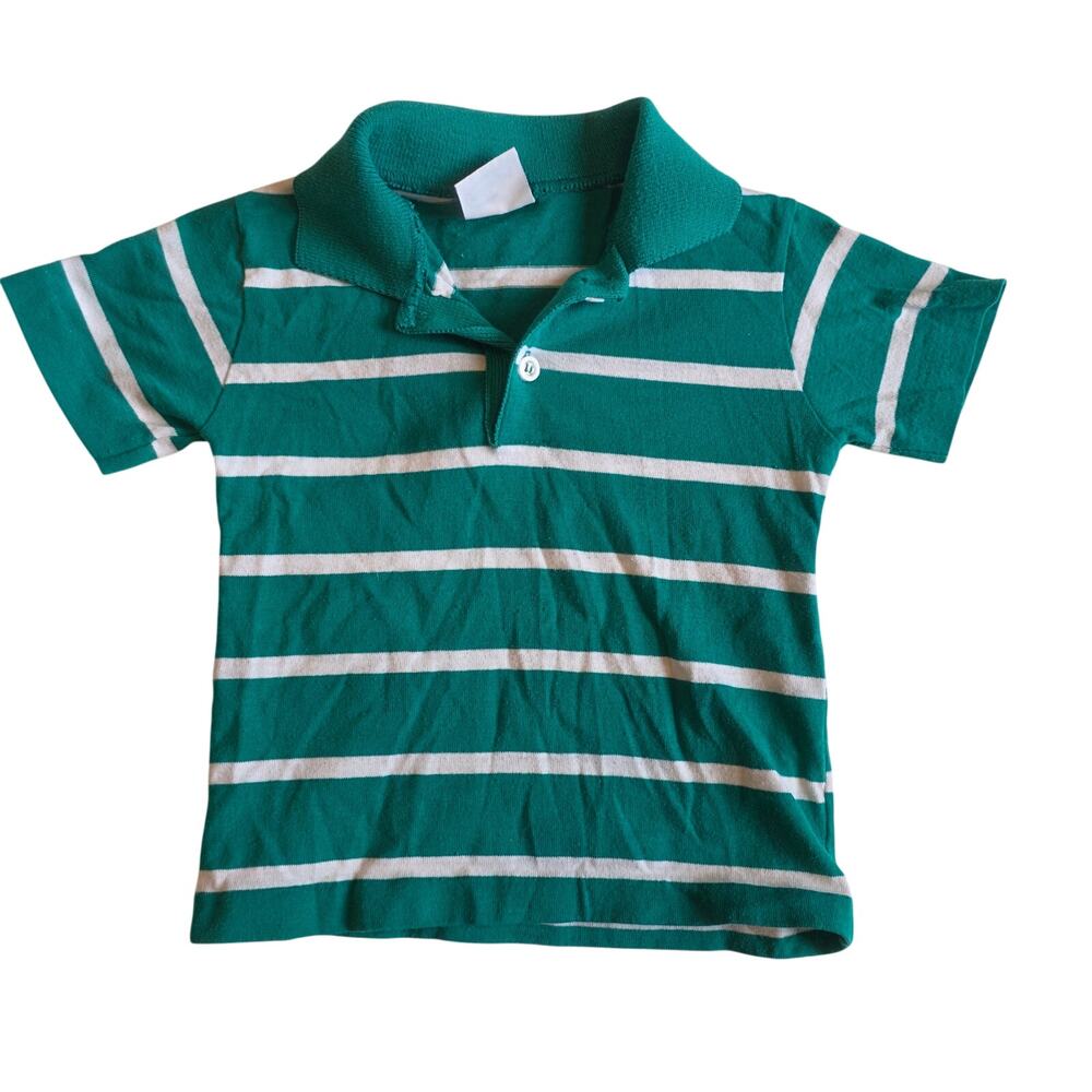 Vintage‎ Challenger Striped Polo Shirt Toddler 2T Green White Made in USA